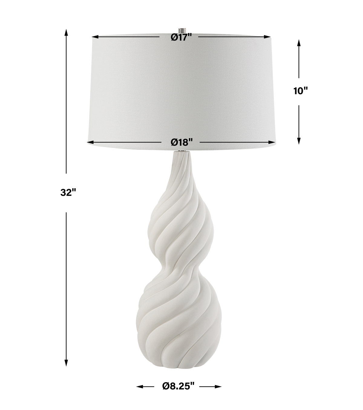 Twisted Swirl White Table Lamp, by Uttermost, 1'6" width x 2'8" height x 1'6" depth View 3