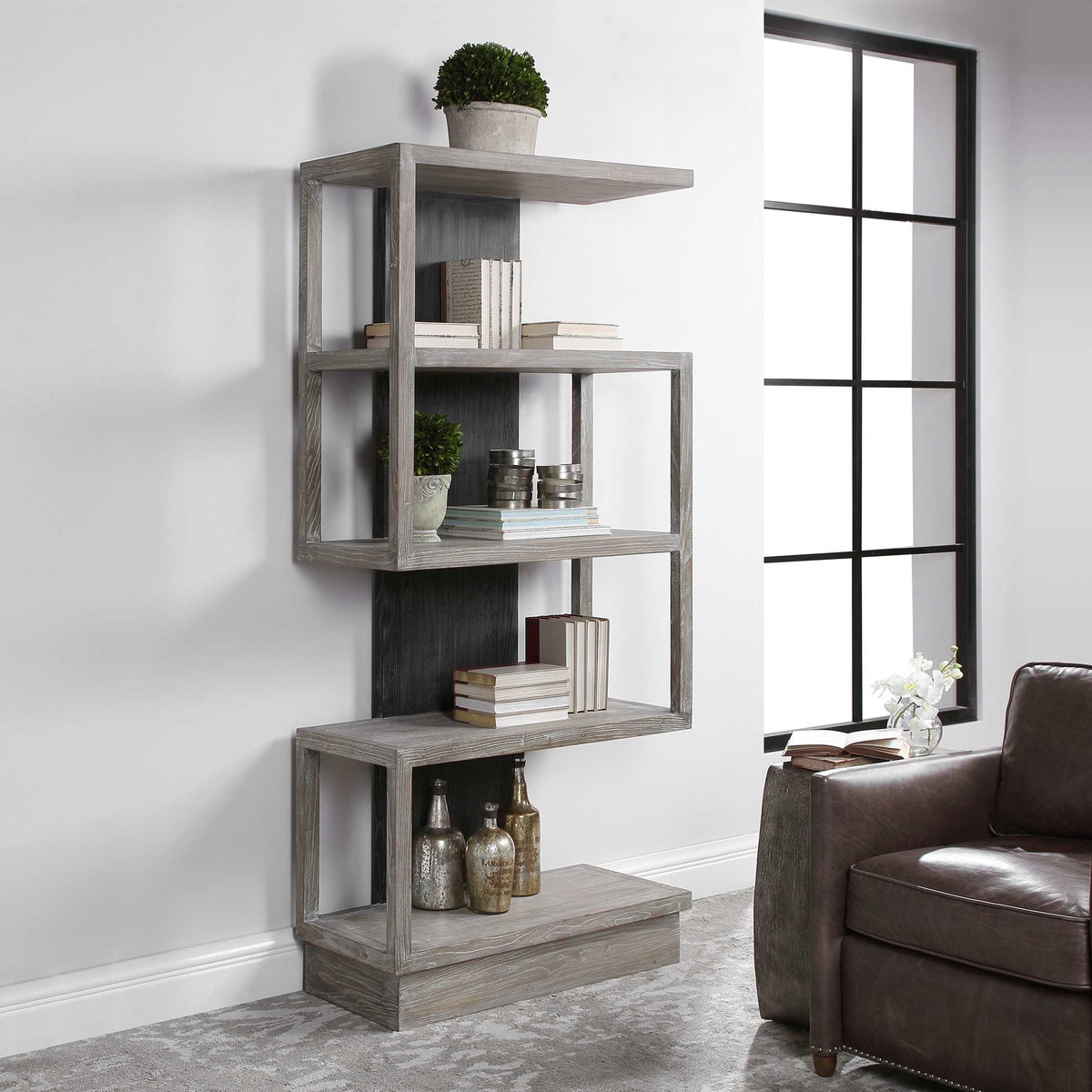 Nicasia Modern Etagere, Shelving & Bookcase by Uttermost, 36" width x 79.9" height x 17.3" depth View 4