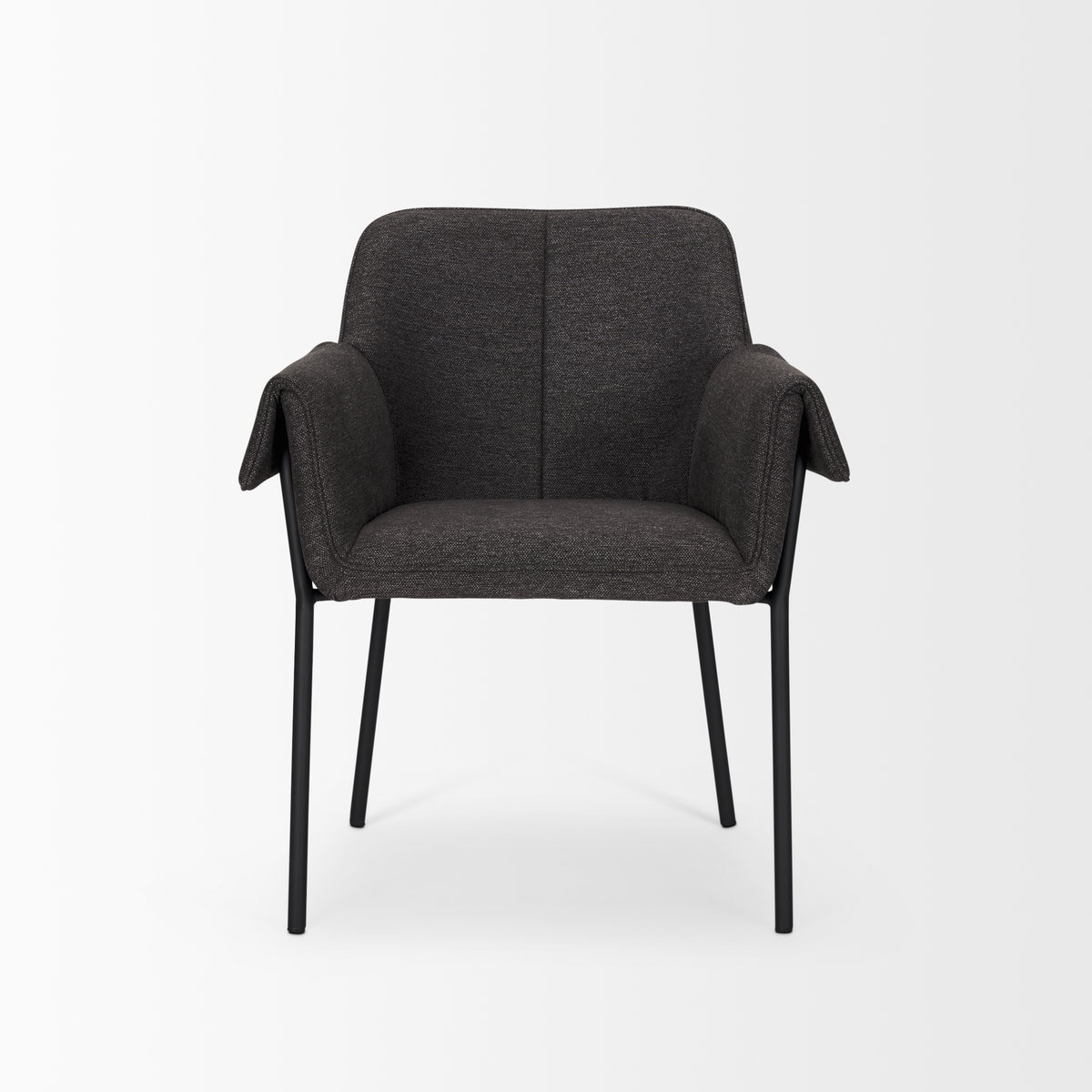 Brently Curved Back Dining Arm Chair | Gray Fabric with Metal, Dining Chair by Mercana, 24.5" length x 29.5" width x 32.5" height View 7
