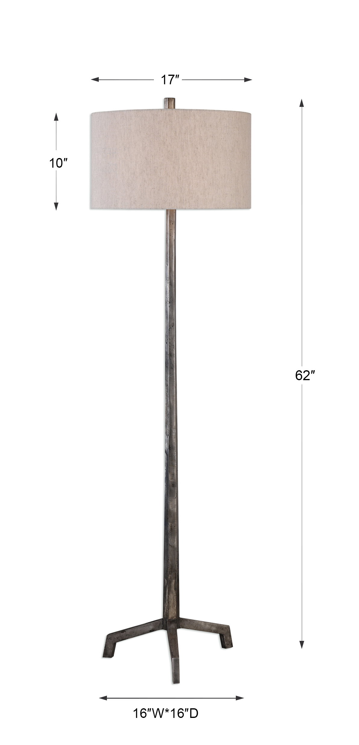 Ivor Cast Iron Floor Lamp, by Uttermost, 17" width x 62" height x 17" depth View 3
