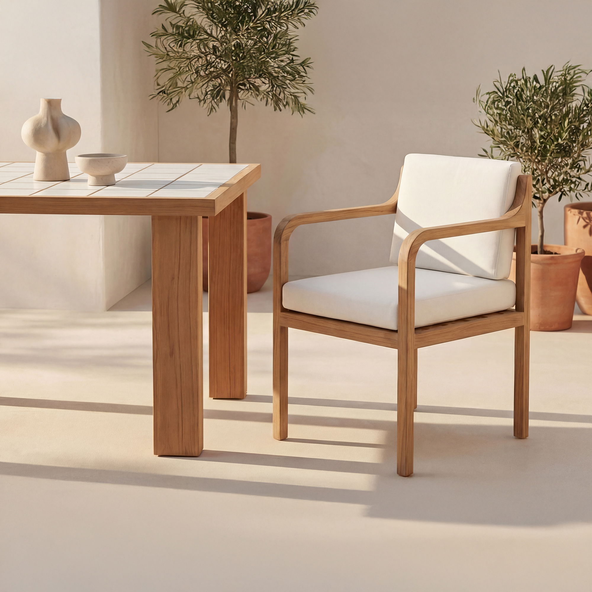 Nellie Outdoor Dining Chair White, by Moe's Home, 23.58" width x 30.71" height x 24.41" depth View 6