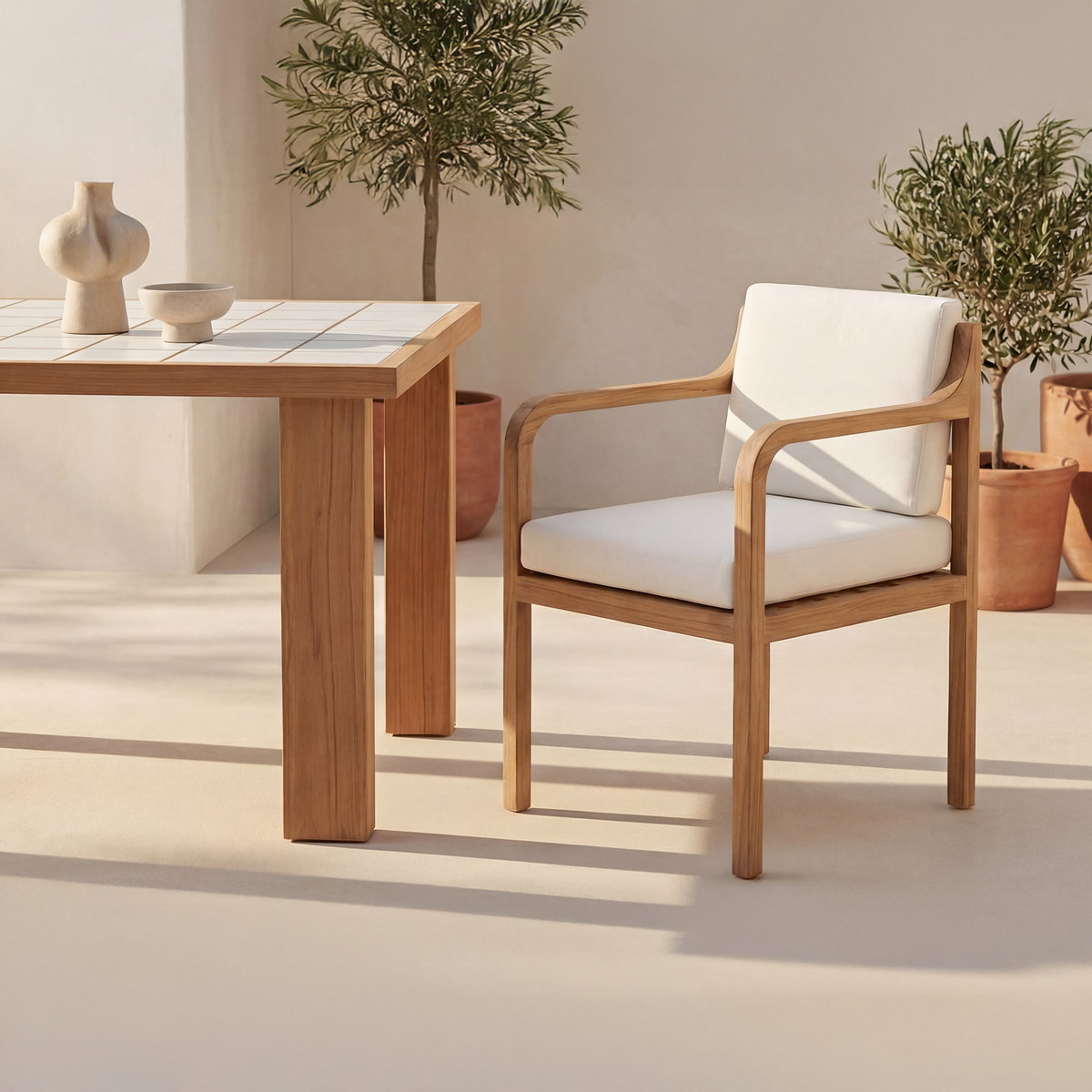 Nellie Outdoor Dining Chair White, by Moe's Home, 23.58" width x 30.71" height x 24.41" depth View 6