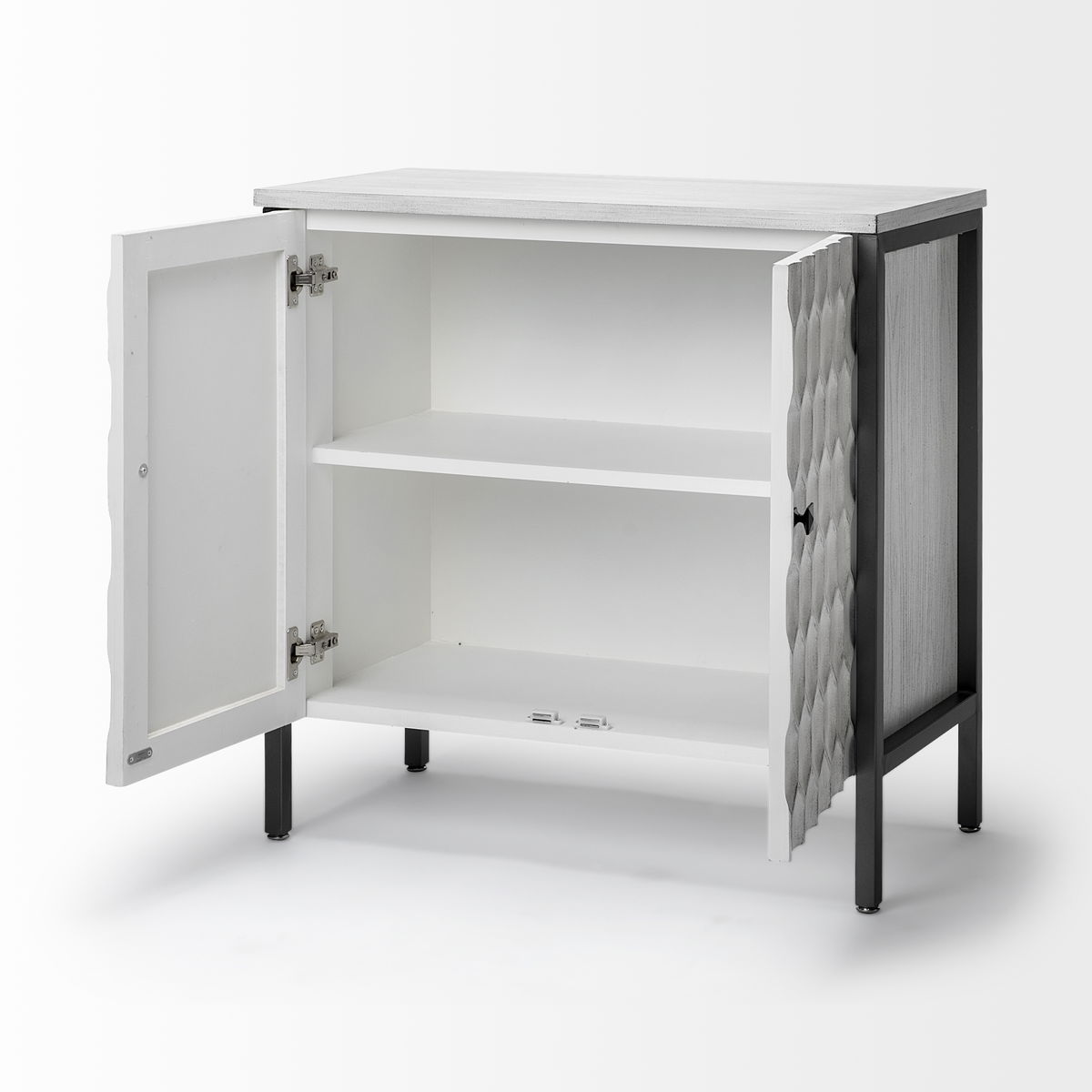 Savannah White Fir Veneer with Gray Metal 2-Door Accent Cabinet, Cabinets & Chest by Mercana, 31.5" length x 15.75" width x 31.5" height View 7