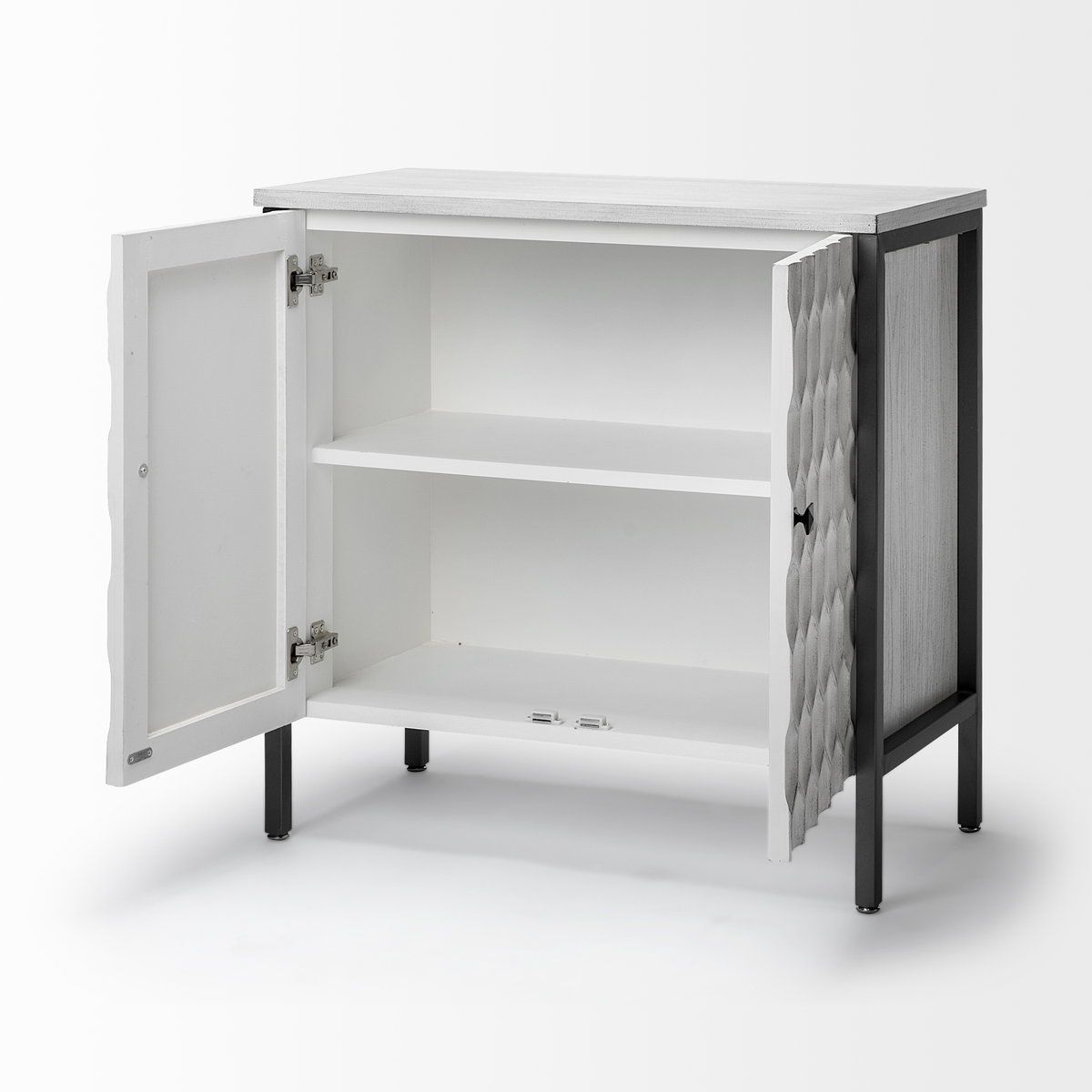 Savannah White Fir Veneer with Gray Metal 2-Door Accent Cabinet, Cabinets & Chest by Mercana, 31.5" length x 15.75" width x 31.5" height View 7