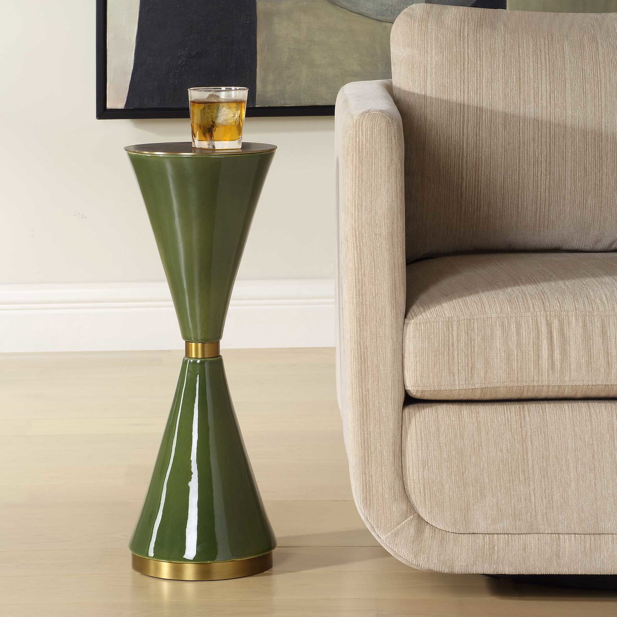 Ronde Jade Green Drink Table, Side & End Table by Uttermost, 8.5" width x 24" height x 8.5" depth View 2