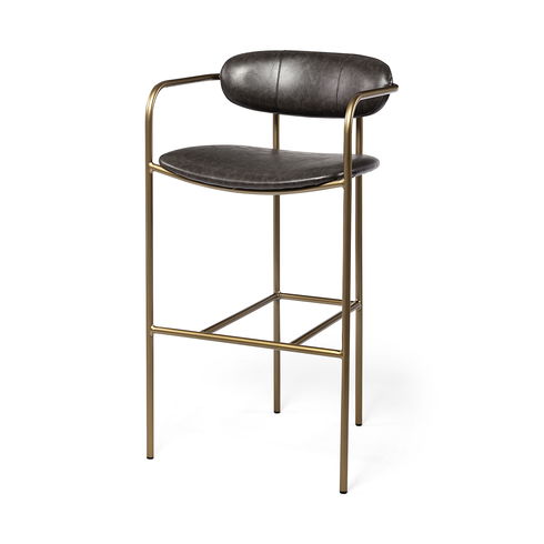 Parker Brown Faux Leather Seat Gold Metal Bar Stool