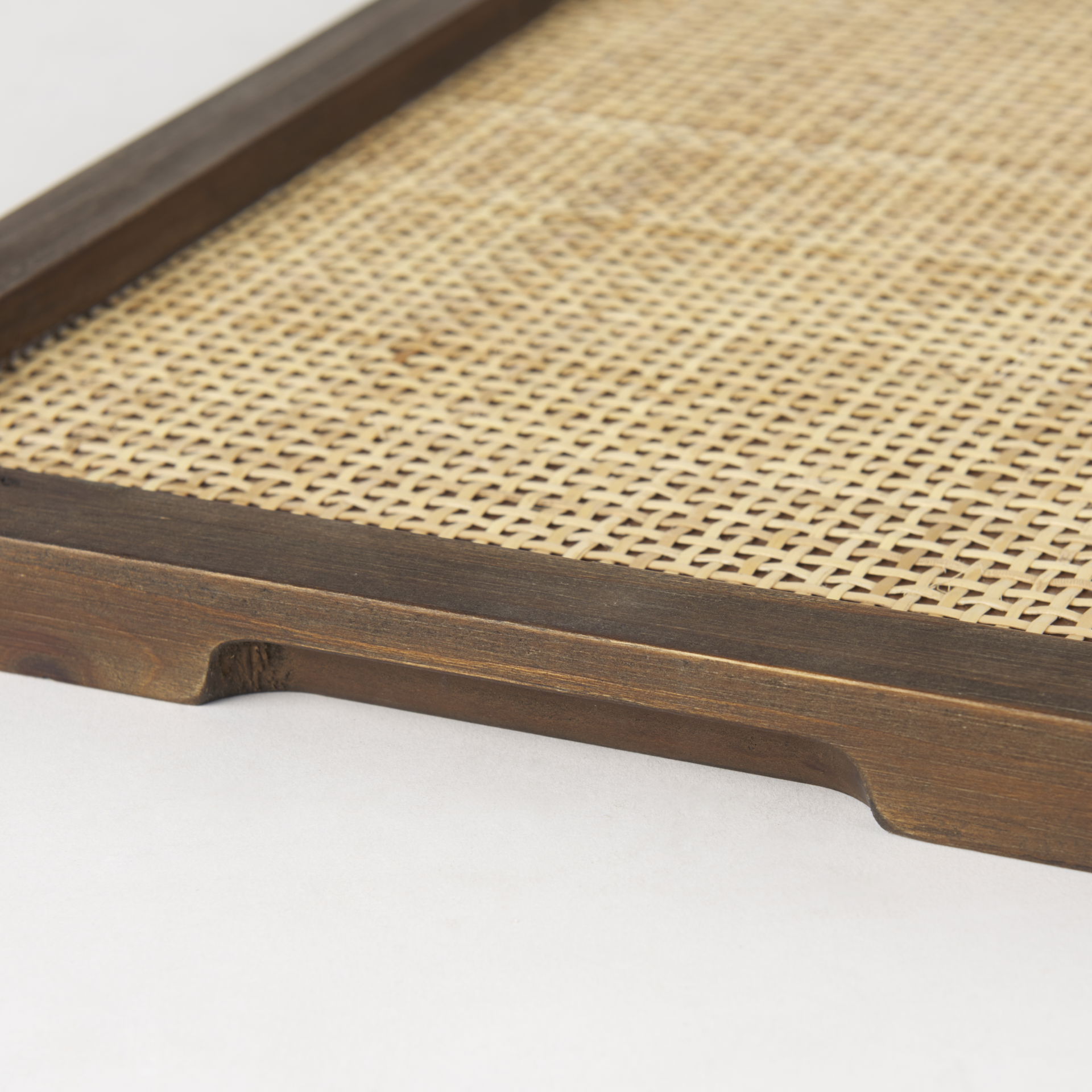 Silas Cane and Medium Brown Wood Rectangular Tray large image 
