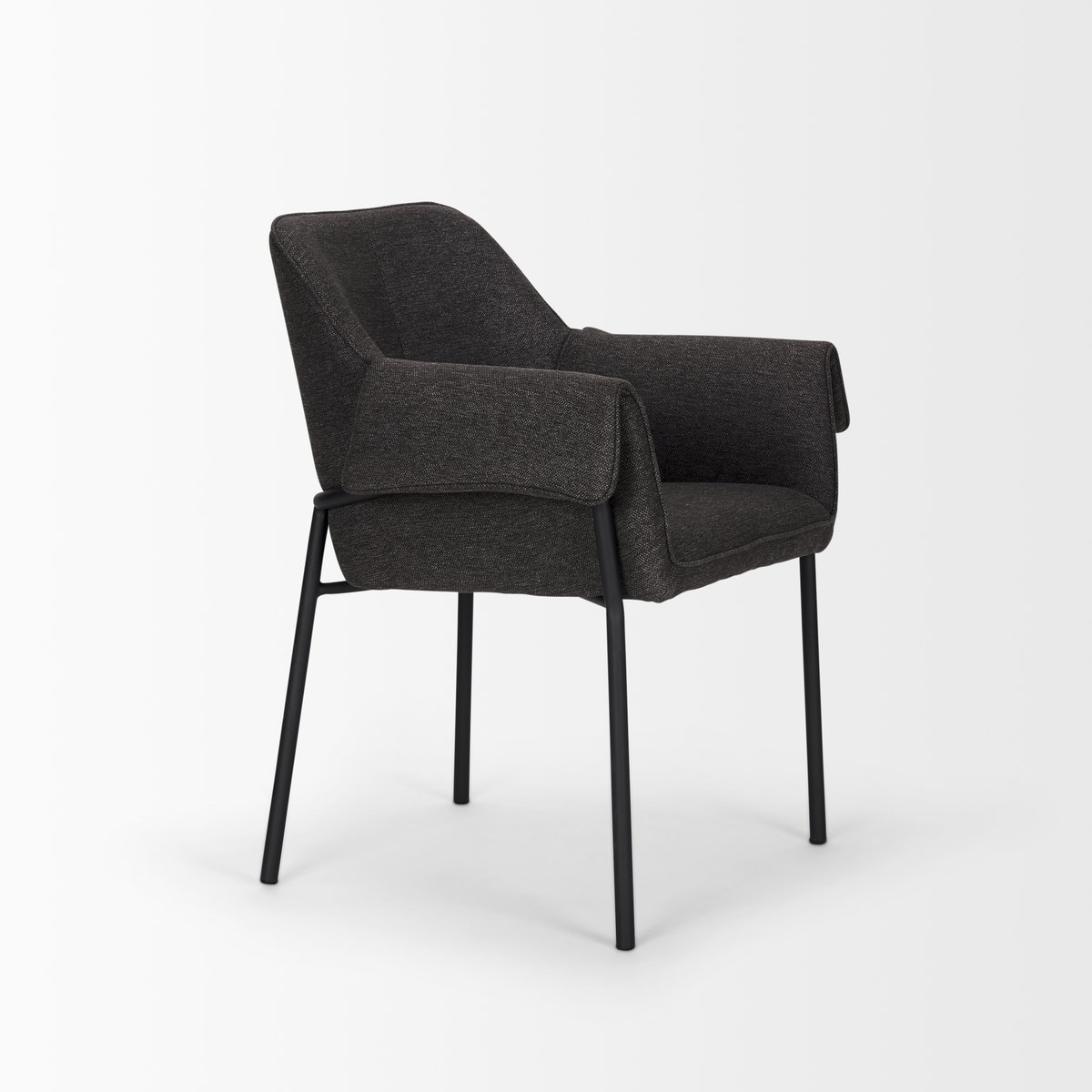 Brently Curved Back Dining Arm Chair | Gray Fabric with Metal, Dining Chair by Mercana, 24.5" length x 29.5" width x 32.5" height View 11