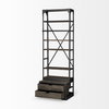 Brodie VII 32L x 22W x 94H Brown Wood Gun-Metal Bracing Four Shelf Shelving Unit, Shelving & Bookcase by Mercana, 31.5" length x 21.5" width x 94" height thumbnail 8