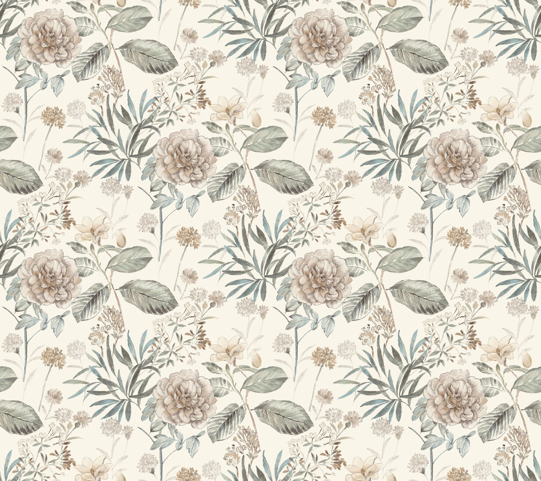 Midsummer Floral Beige & Green Wallpaper, by York Wall, 27' length x 2'3" width x 0.02" depth View 1
