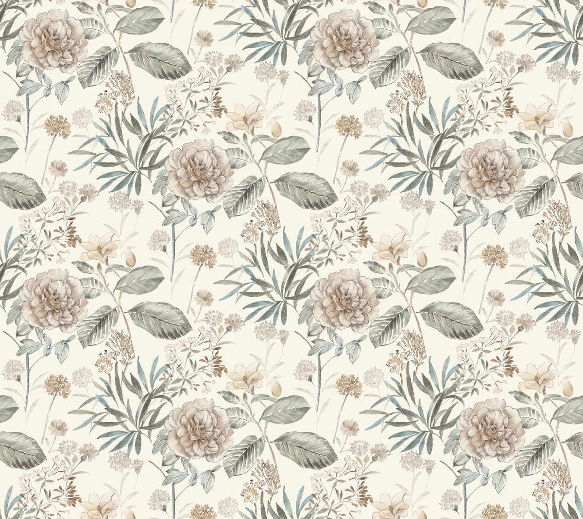 Midsummer Floral Beige & Green Wallpaper, by York Wall, 27' length x 2'3" width x 0.02" depth