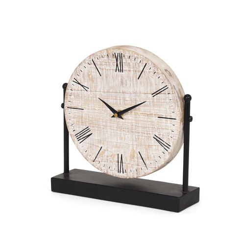 Raja Matte Black Metal with Wood Table Clock