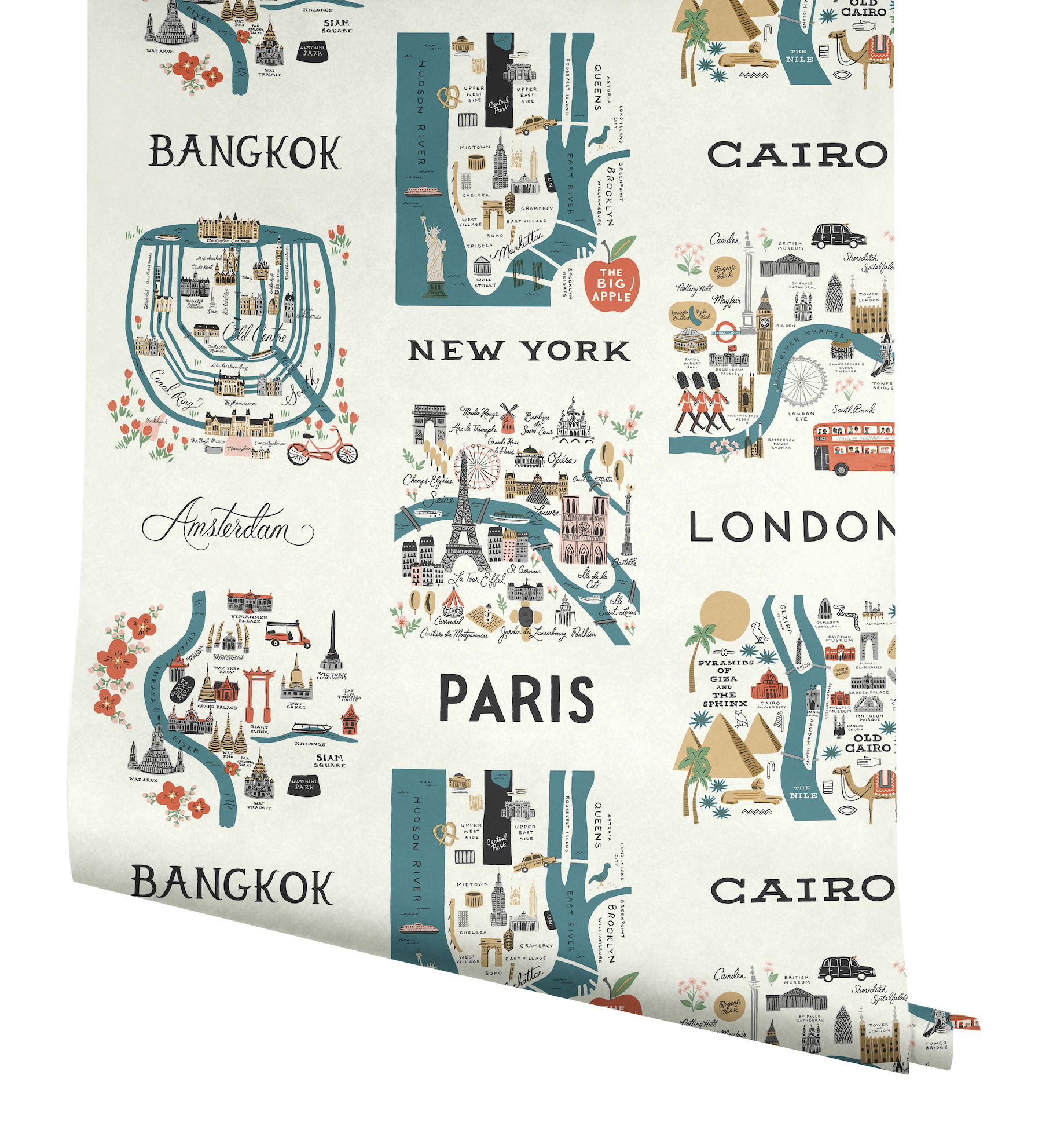 City Maps Blue & Red Peel & Stick Wallpaper large image 
