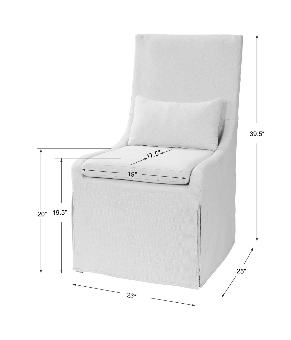 Coley White Linen Armless Chair, Accent Chair by Uttermost, 23" width x 39.5" height x 25" depth View 3