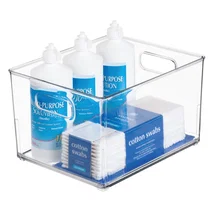Online Designer Bathroom iDesign Small Plastic Bathroom Storage Bin with Handles - Clear