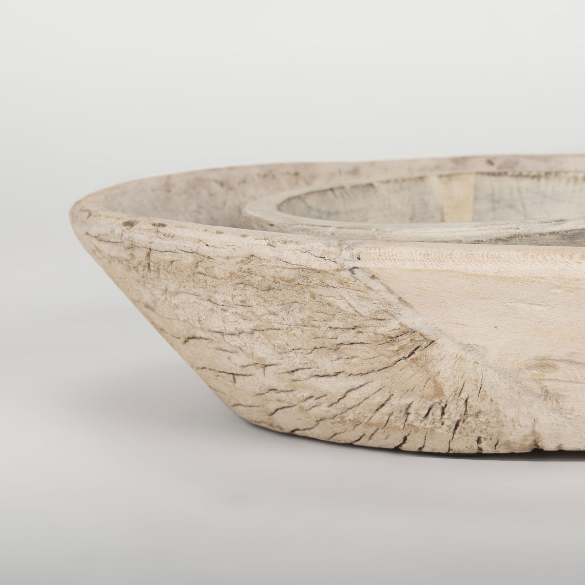 Nikita Set of 2 Large Light-Wash Reclaimed Wood Bowls, Decorative Bowl by Mercana, 17.25" length x 18.25" width x 4.5" height View 9