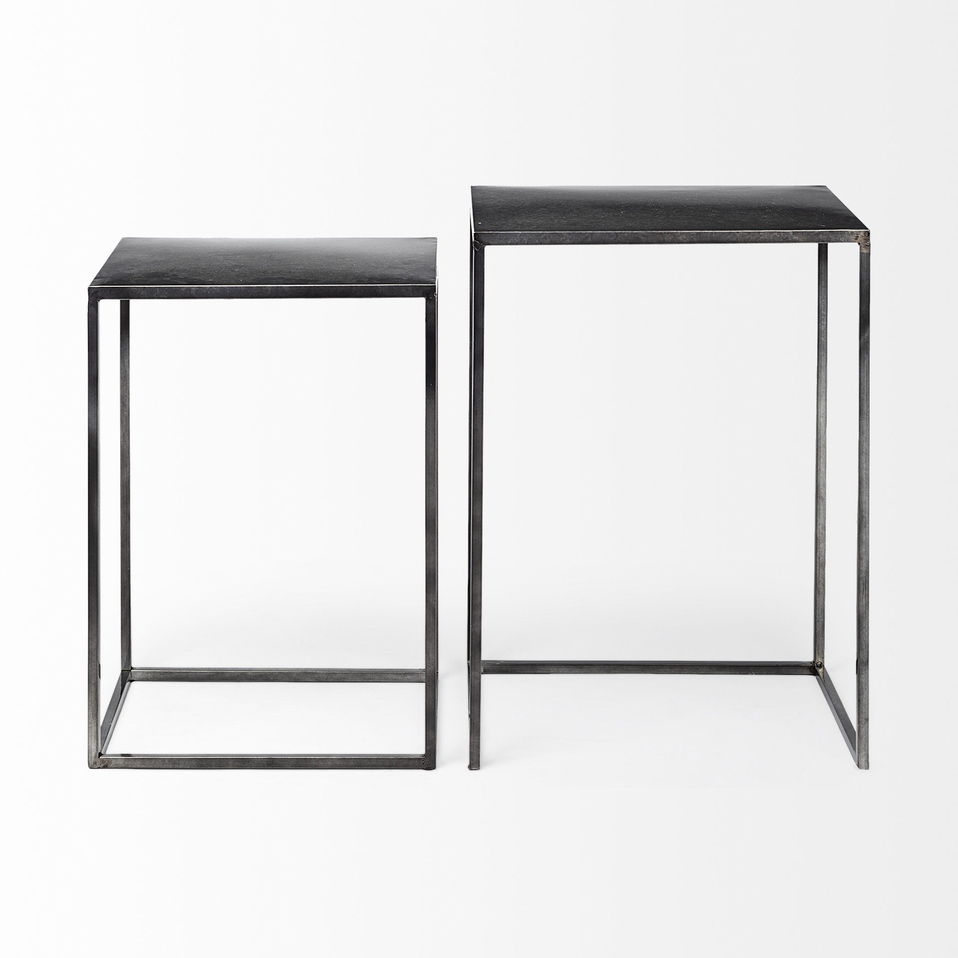 Kasey (Set of 2)  Galvanized Metal Nesting Accent Tables, Side & End Table by Mercana, 17.72" length x 12.6" width x 24.41" height View 9