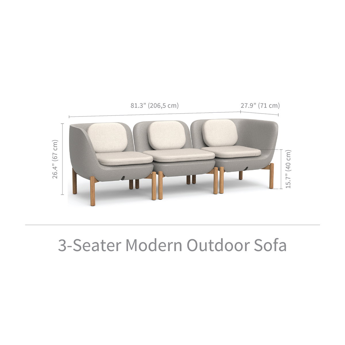 Inou Elements Modular Three-seater Sofa, Outdoor Furniture by Crescent Garden, 6'9.3" width x 2'2.4" height x 2'3.8" depth View 3