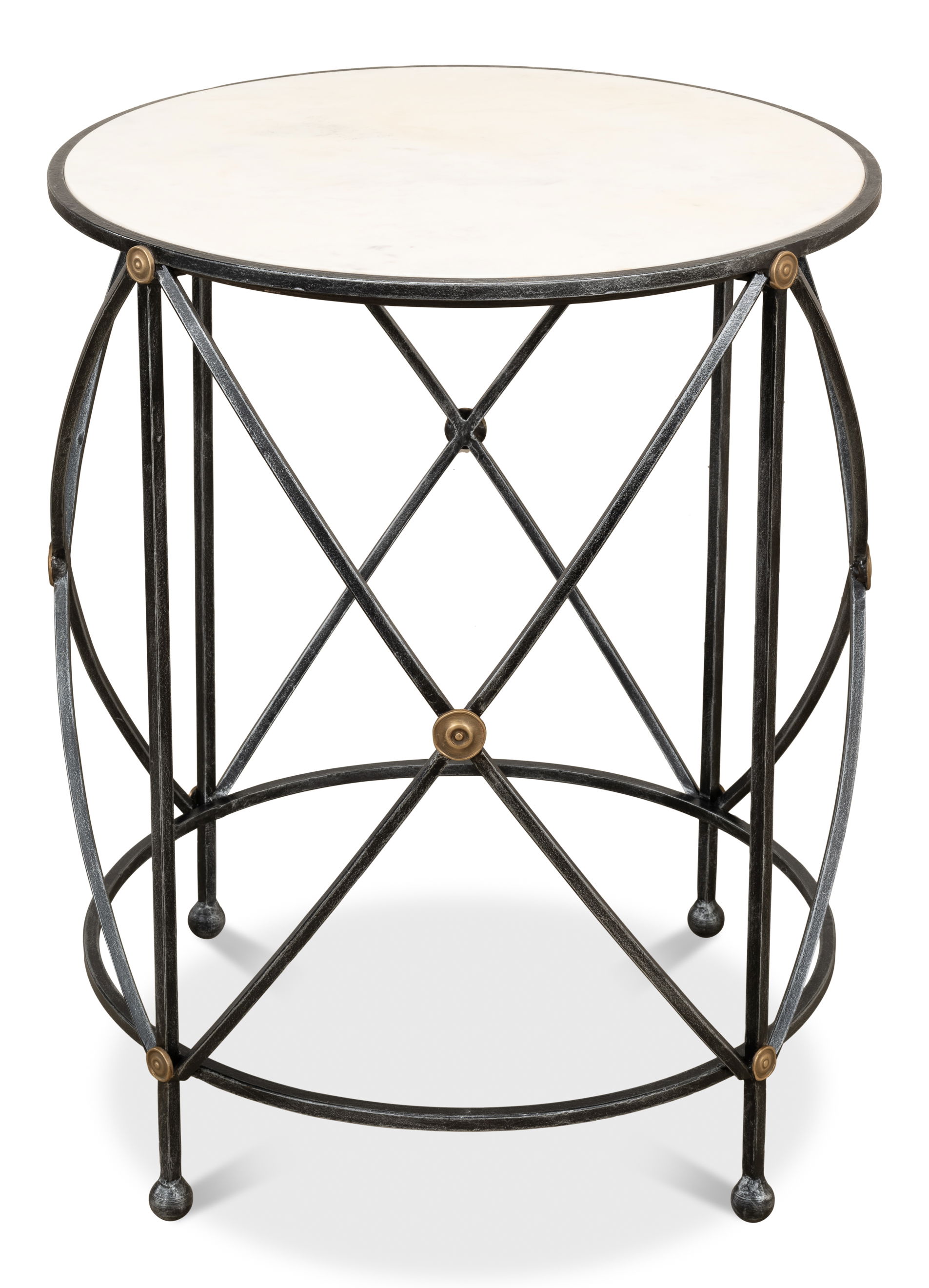 Drum & Fife Lamp Table, Aged Wht Marble, Side & End Table by Sarreid, 24" length x 24" width x 29" height View 7
