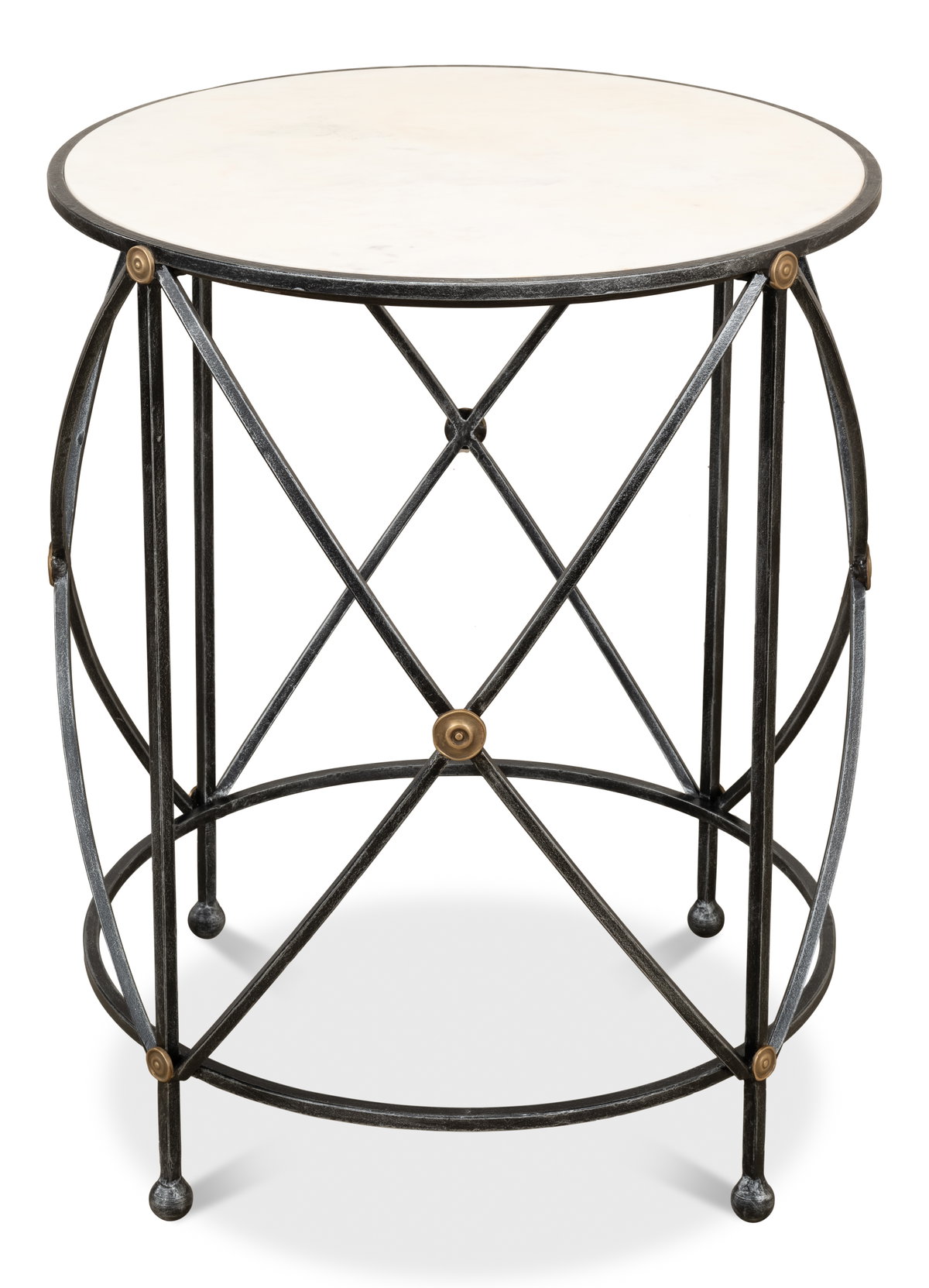 Drum & Fife Lamp Table  Aged Wht Marble, by Sarreid, 2' length x 2' width x 2'5" height View 7