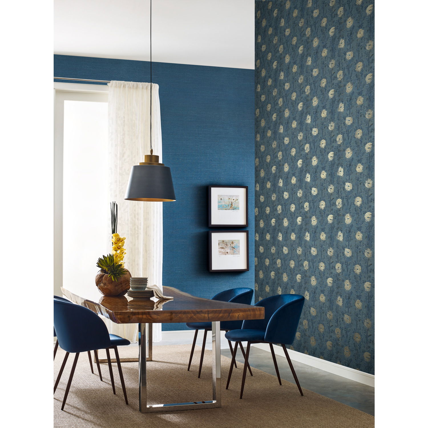 French Marigold Blue & Gold Wallpaper large image 