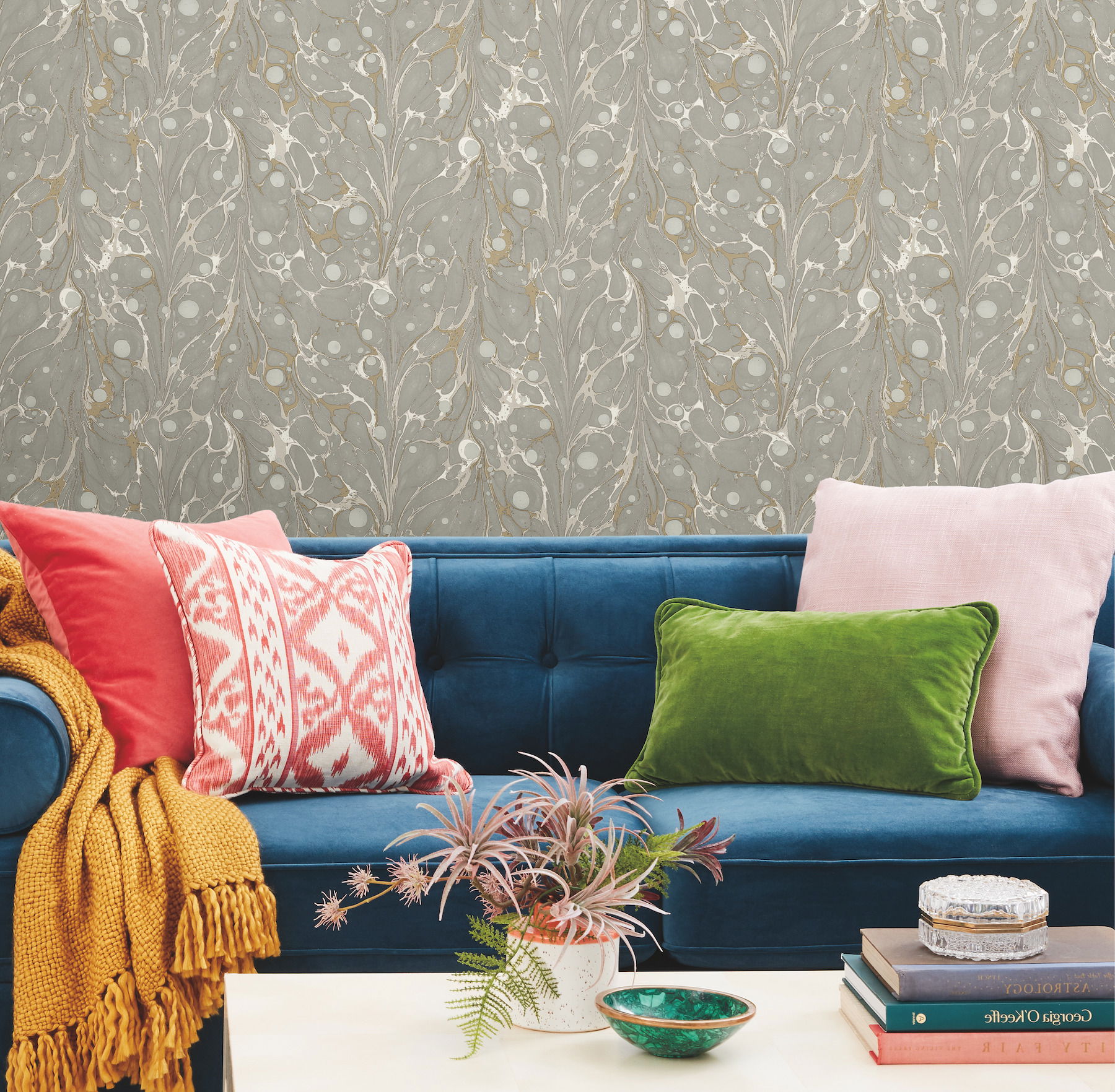 Marbled Endpaper Neutral Peel & Stick Wallpaper large image 