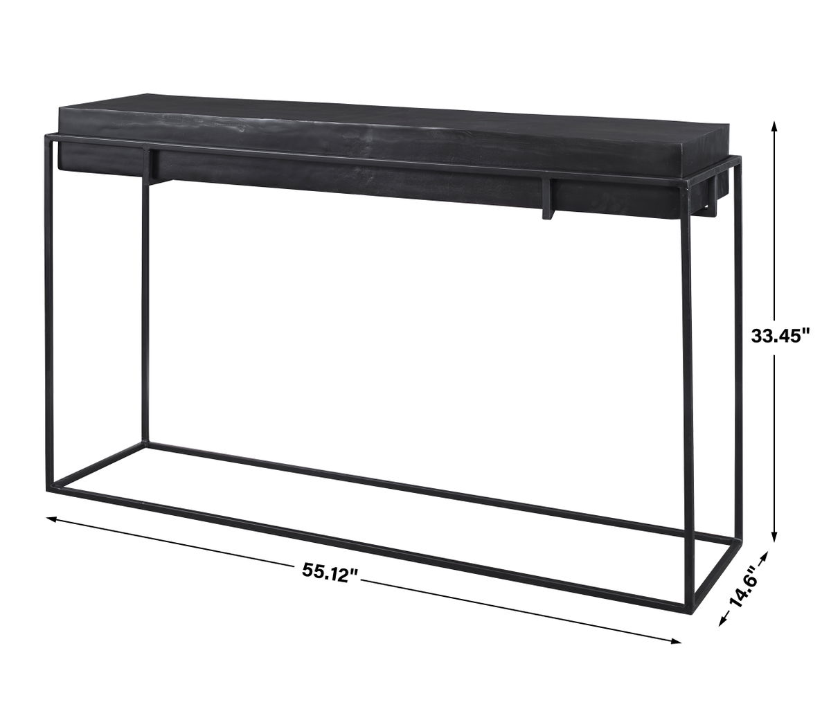 Telone Modern Black Console Table, by Uttermost, 55.12" width x 33.45" height x 14.6" depth View 3