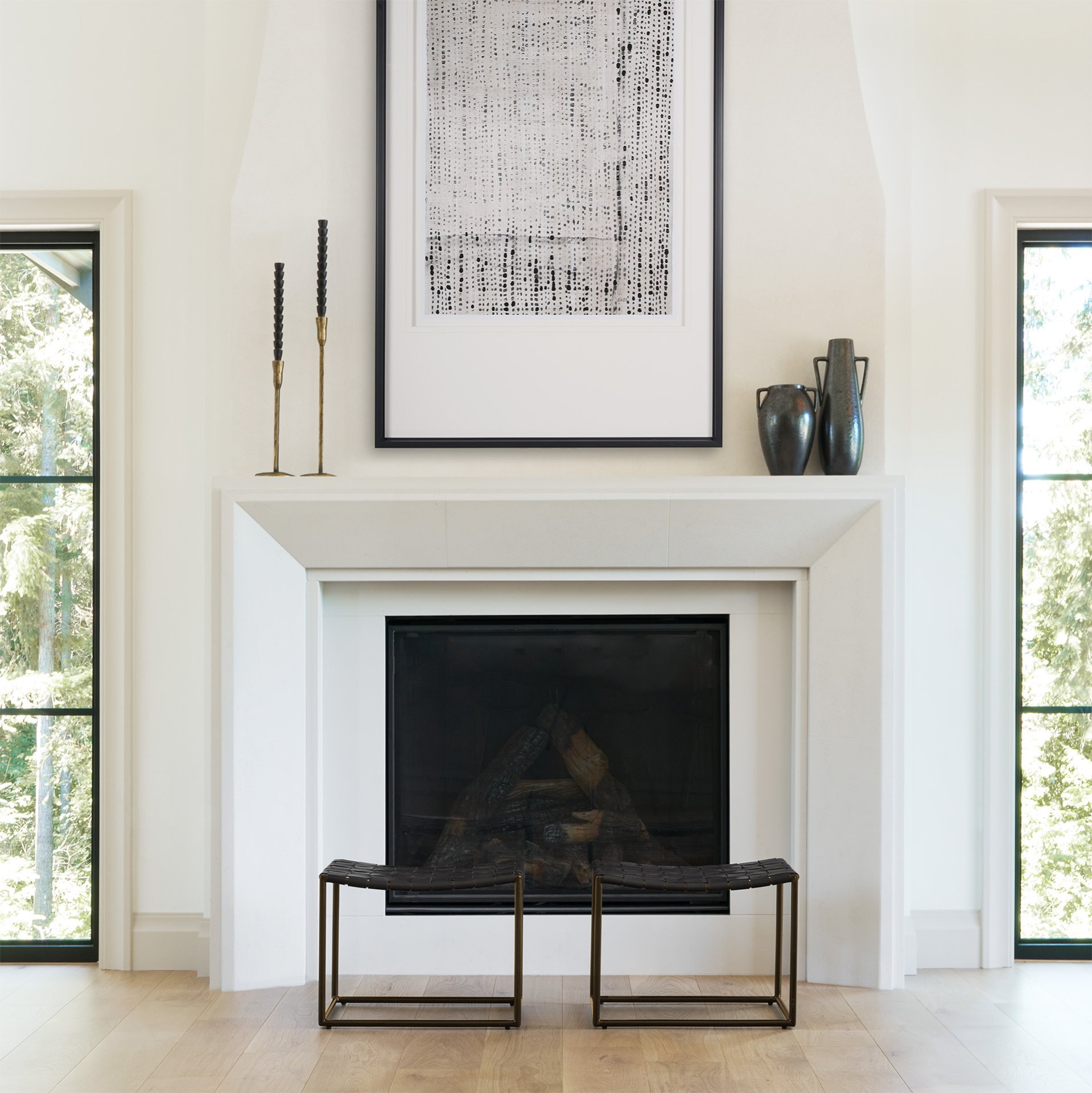 Clarissa 22.0L x 16.0W x 16.75H Black Leather Woven Seat with Gold Metal Frame Stool, Benche by Mercana, 22" length x 16" width x 16.5" height View 2