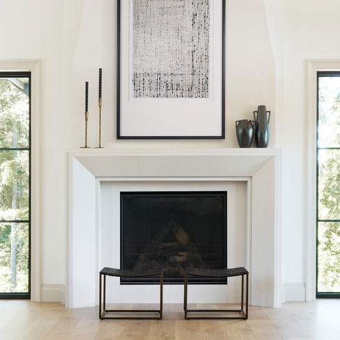 Clarissa 22.0L x 16.0W x 16.75H Black Leather Woven Seat with Gold Metal Frame Stool