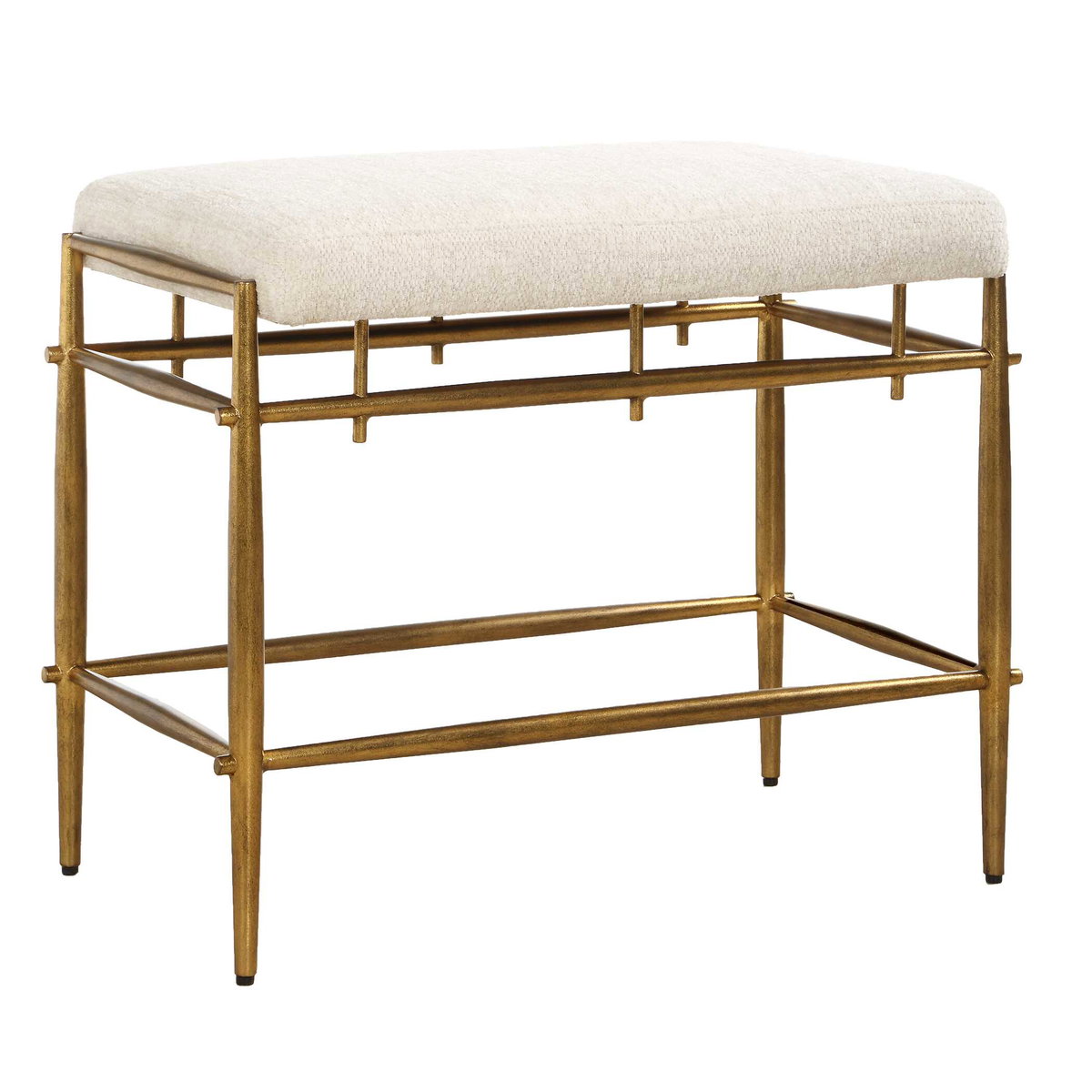Karleen Plush White Small Brass Bench, Benche by Uttermost, 25.75" width x 21" height x 15" depth View 3