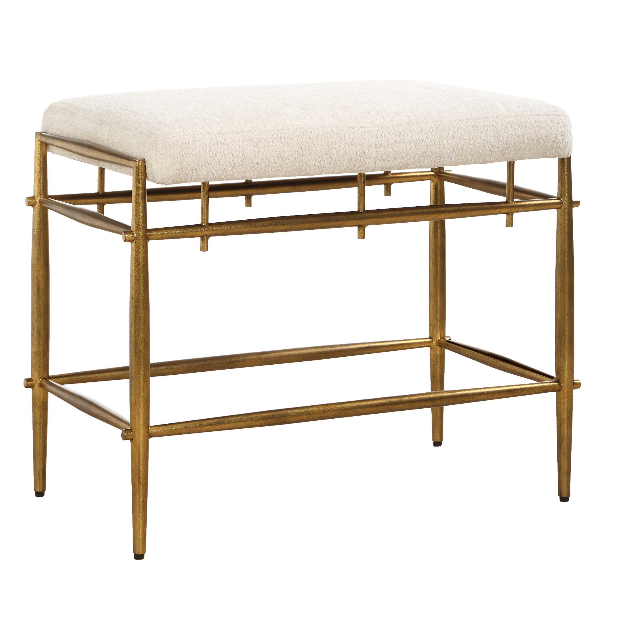 Karleen Plush White Small Brass Bench, Furniture by Uttermost, 25.75" width x 21" height x 15" depth View 3