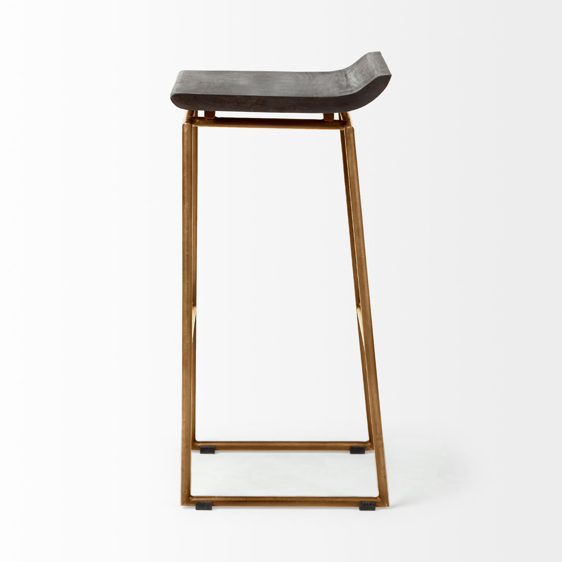 Givens 30.25'H Seat Height Brown Wood Seat Gold Metal Base Stool, Counter & Bar Stool by Mercana, 14.1" length x 15.8" width x 32" height View 5