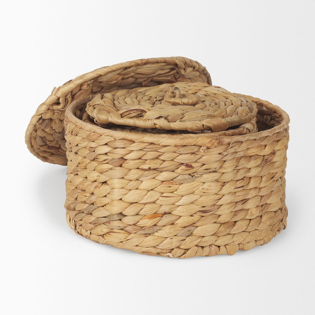 Kea Set of 3 Nesting Water Hyacinth Boxes with Lids, by Mercana, 8.66" length x 8.66" width x 4.72" height View 5
