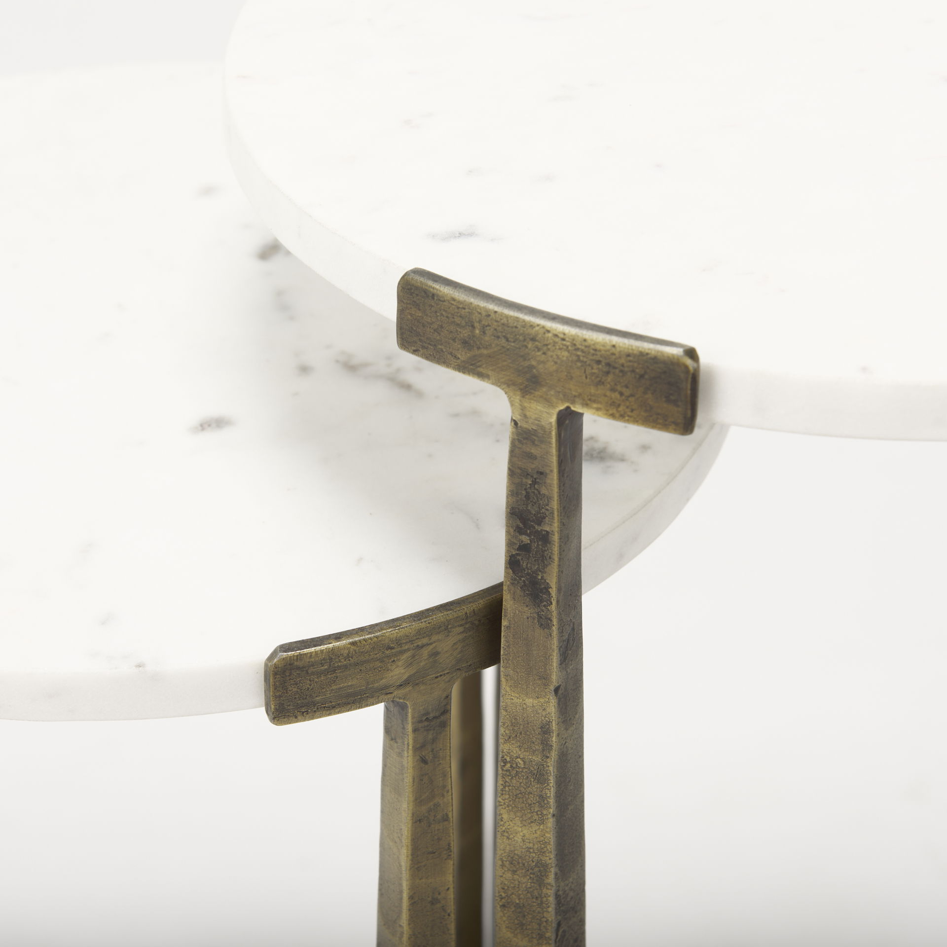 Atticus Marble and Antiqued Gold Metal Nesting Accent Tables (Set of 2), Side & End Table by Mercana, 13.25" length x 13.25" width x 24" height View 7