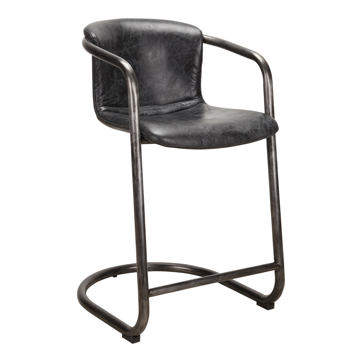 Freeman Counter Stool Onyx Black Leather - Set Of Two, Counter & Bar Stool by Moe's Home, 22" width x 36" height x 24" depth View 4