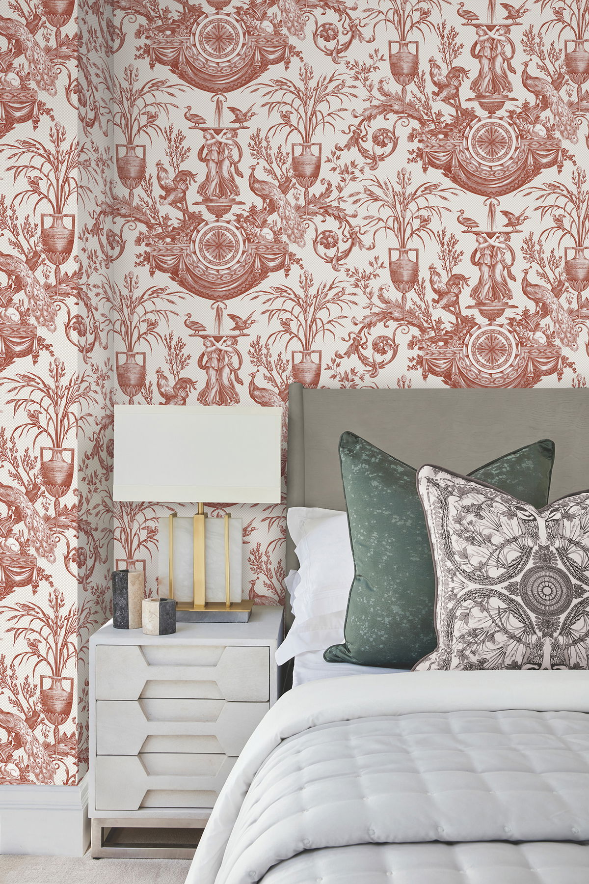 Avian Fountain Toile Brick Wallpaper large image 
