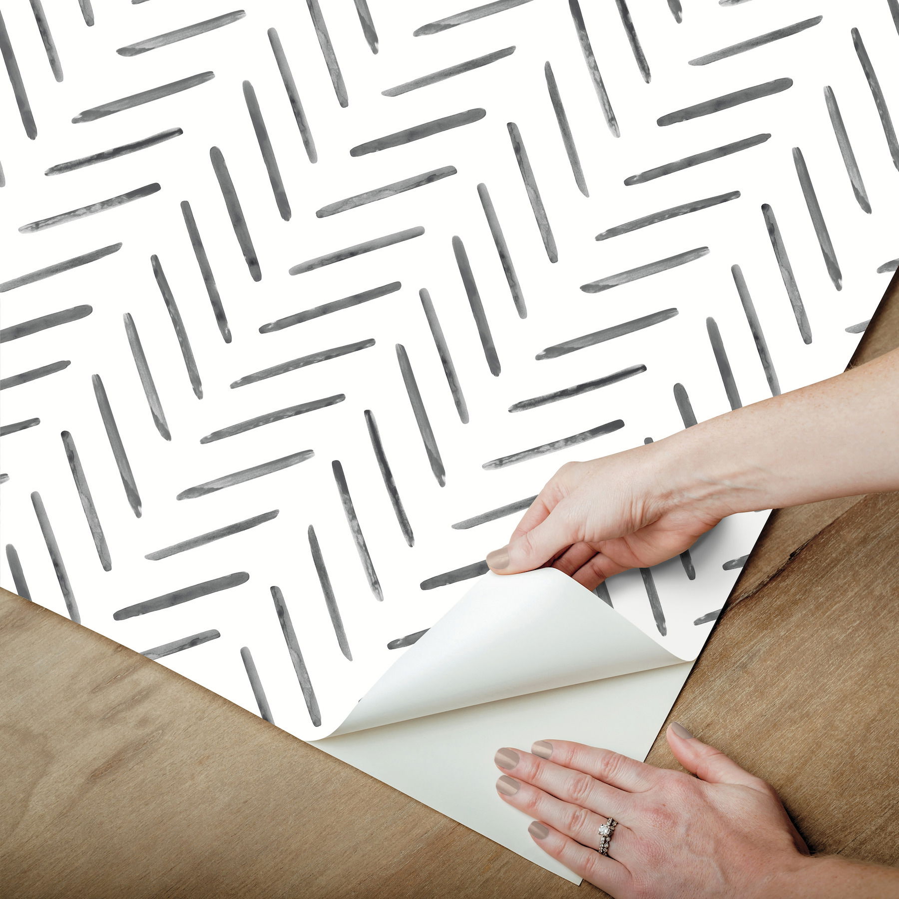 Painted Herringbone Black Peel & Stick Wallpaper large image 