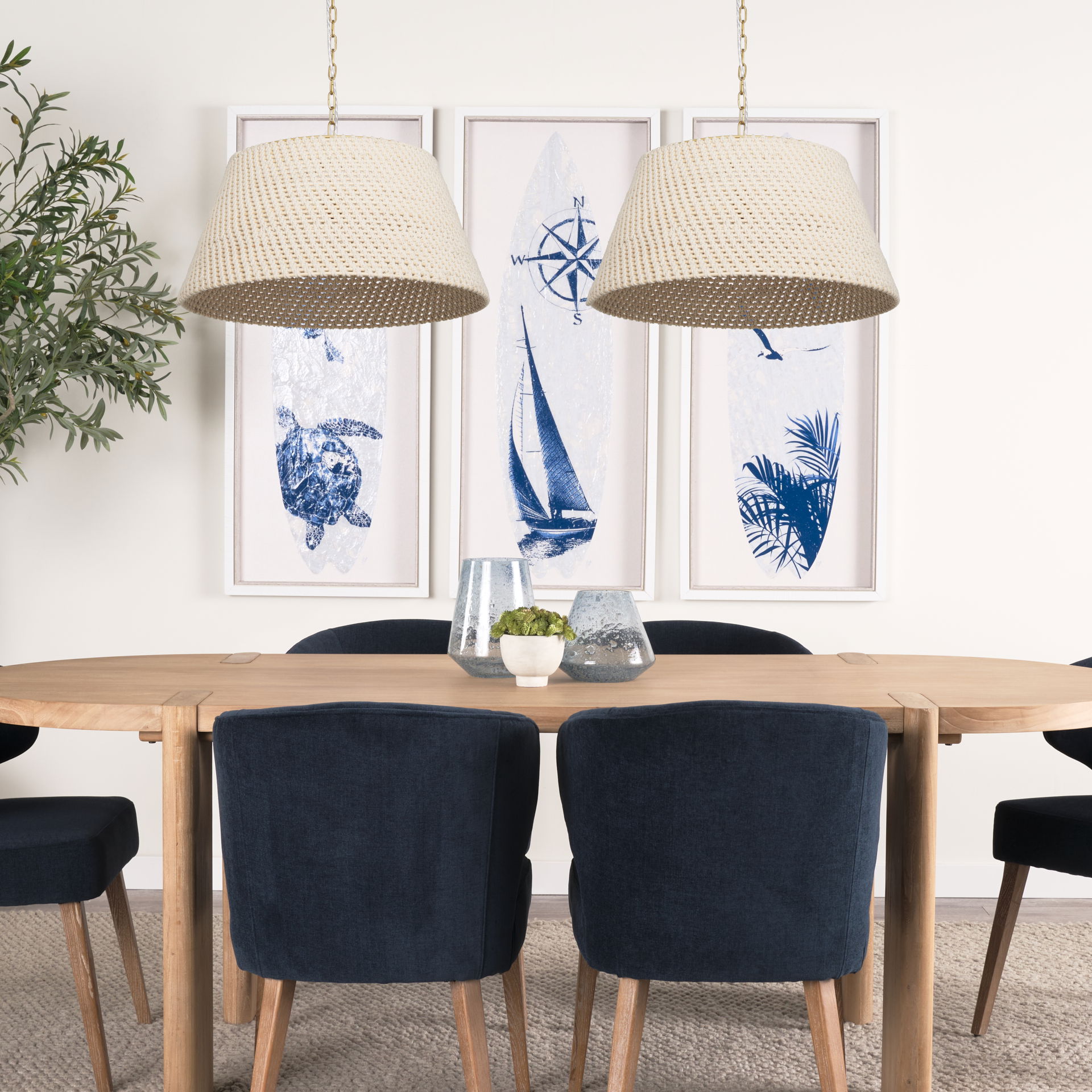 Tosha 1-Light Tapered Cotton Rope Drum Pendant, by Mercana, 24" length x 24" width x 13.5" height View 2