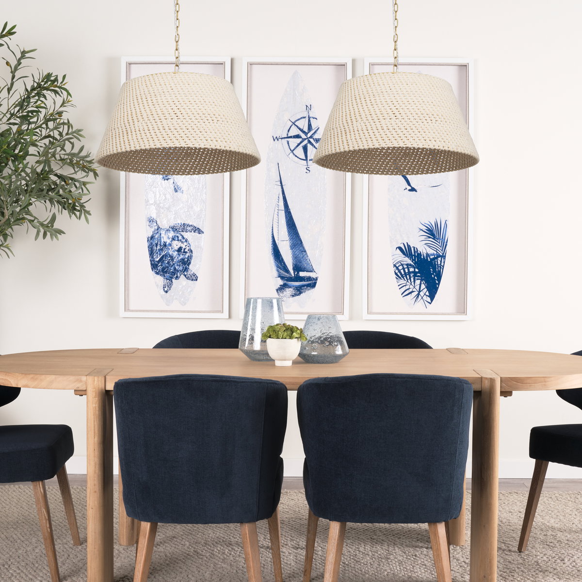 Tosha 1-Light Tapered Cotton Rope Drum Pendant, by Mercana, 24" length x 24" width x 13.5" height View 2