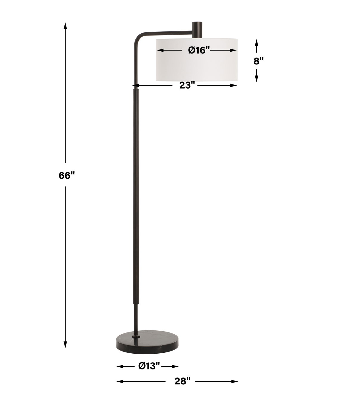 Richie Black Floor Lamp, by Uttermost, 2'2.25" width x 5'6" height x 1'4" depth View 3