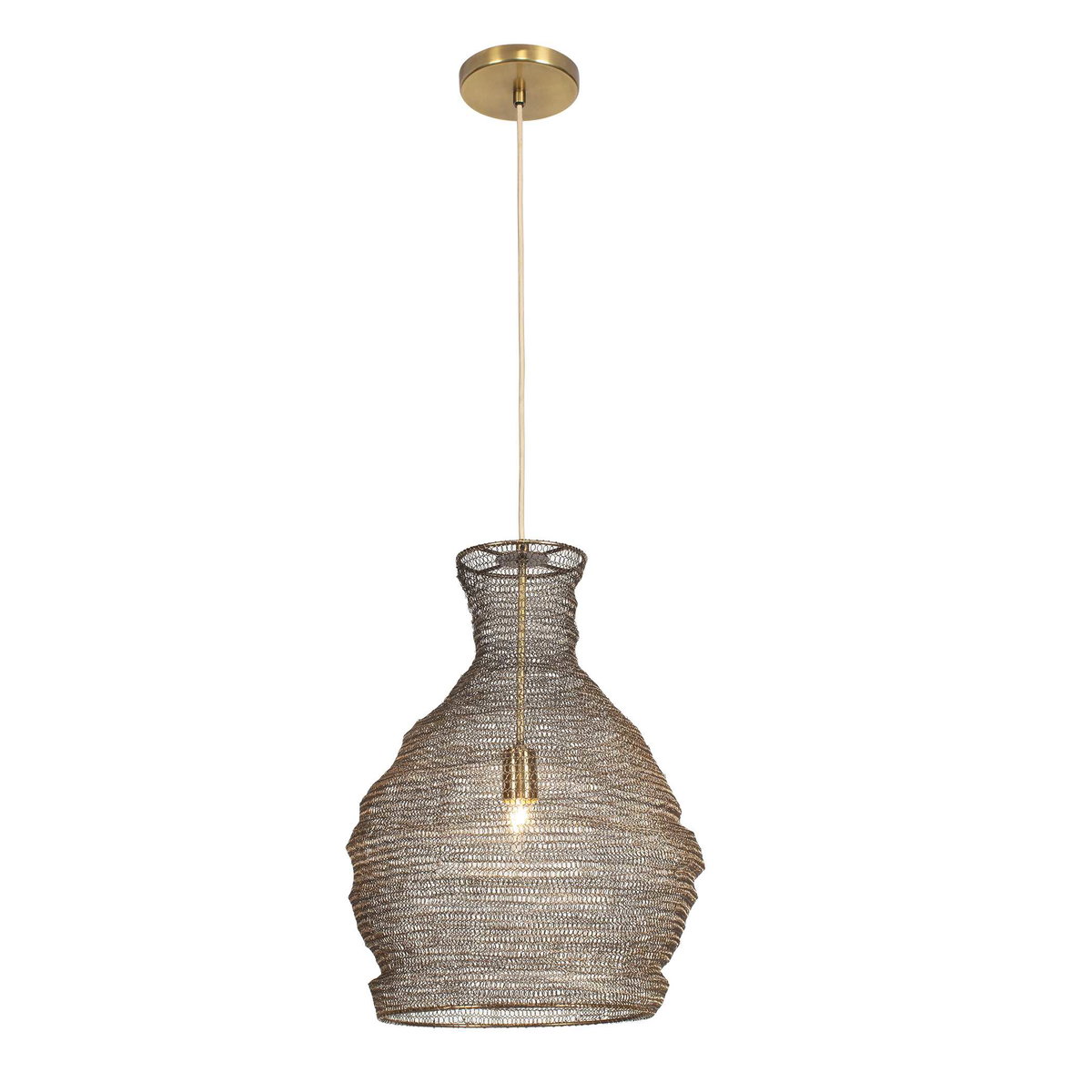 Murmur Woven Brass 1 Light Pendant, Ceiling Light by Uttermost, 15" width x 21.6" height x 15" diameter x 15" depth View 7