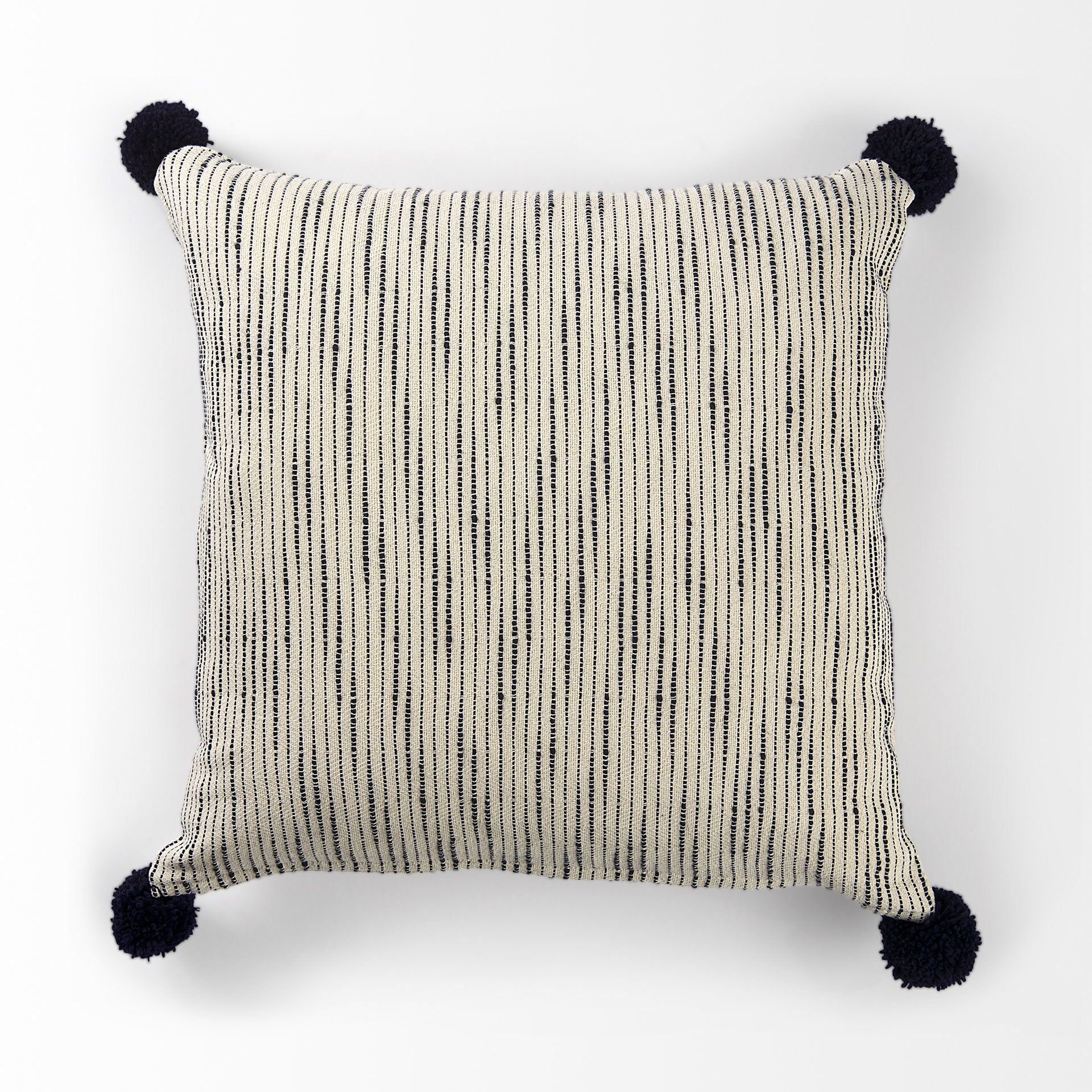 Krystal 20 x 20 Cream/Blue Pom Pom Decorative Pillow Cover, by Mercana, 18" length x 18" width x 0.2" height View 5