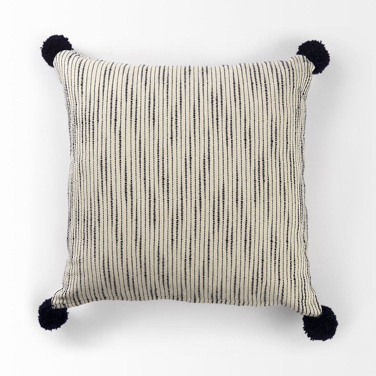 Krystal 20x20 Cream/Blue Pom Pom Pillow Cover, Decorative Pillow by Mercana, 18" length x 18" width x 0.2" height View 5