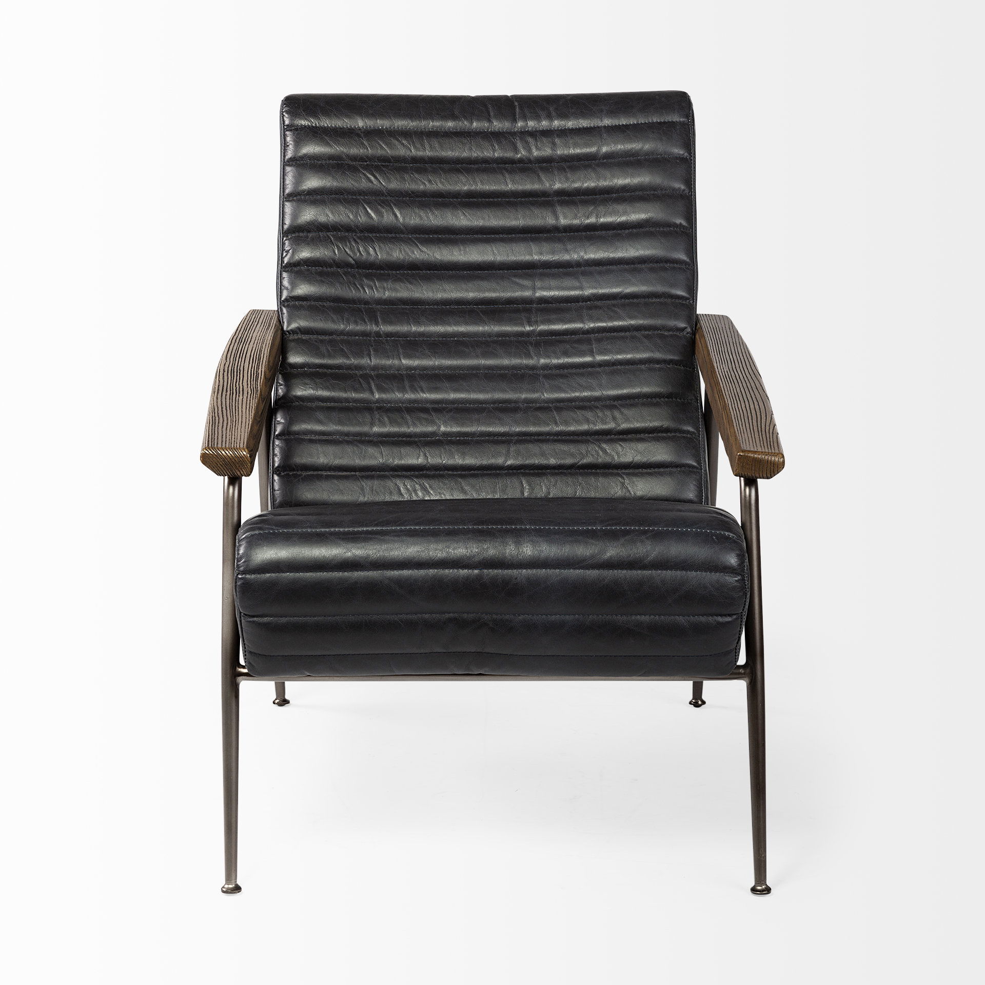 Grosjean Black Leather Wrap Metal Frame Accent Chair large image 