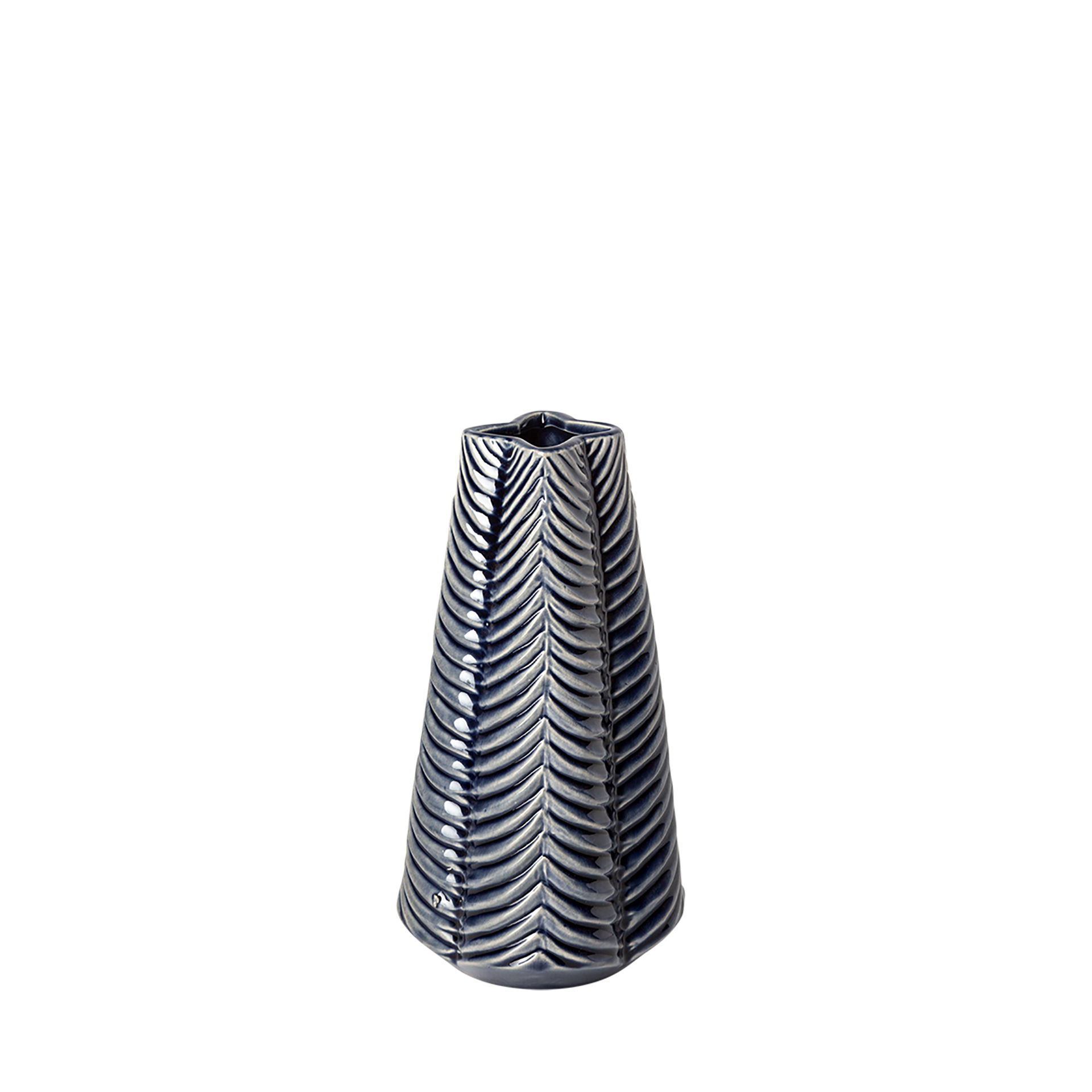 Bashir I Small Dark Navy Gloss Ceramic Vase, by Mercana, 5.12" length x 5.12" width x 10.24" height View 1