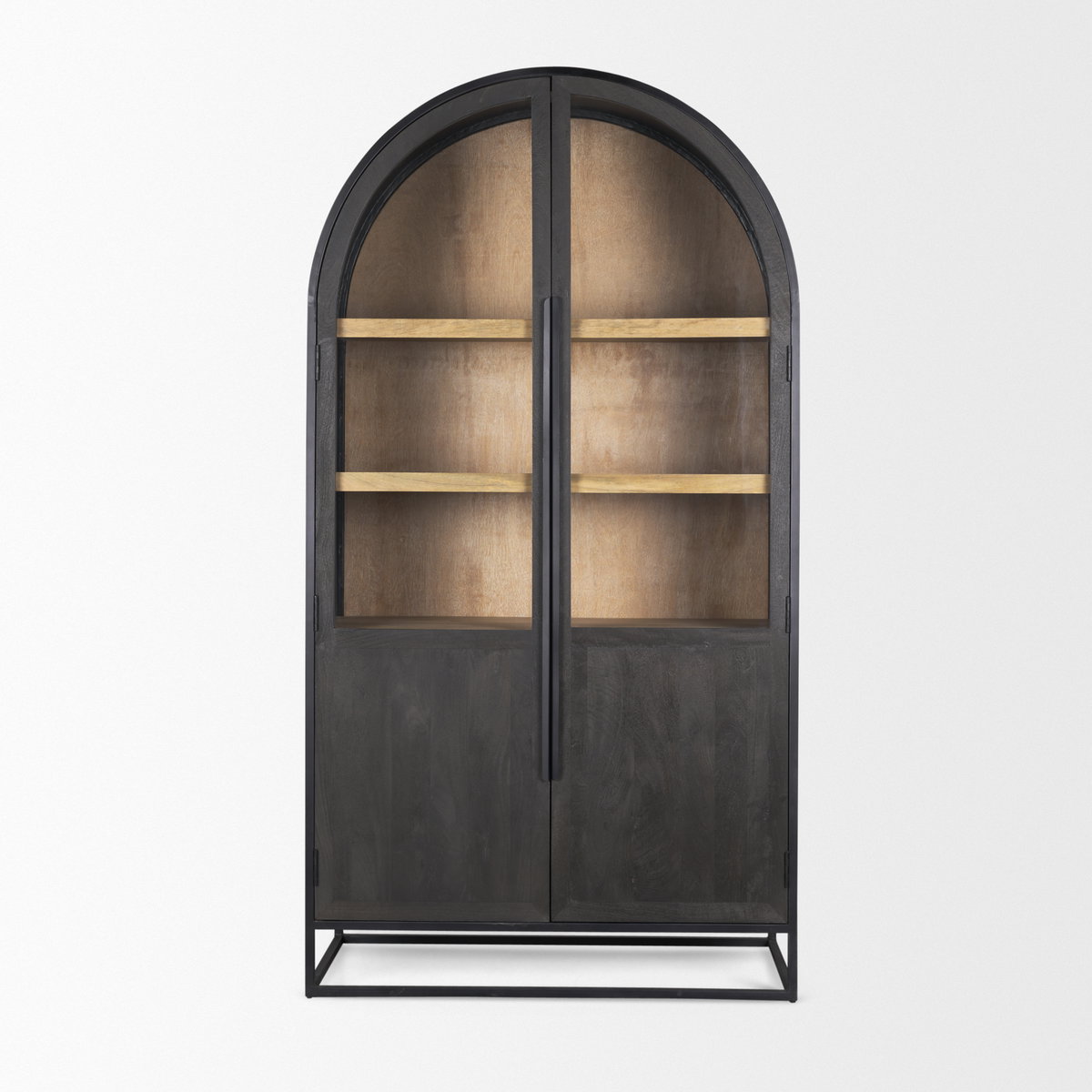 Sloan 42W x 80H Black Wood with Black Metal Frame Arched Cabinet, Cabinets & Sideboard by Mercana, 42" length x 18.5" width x 80" height View 6