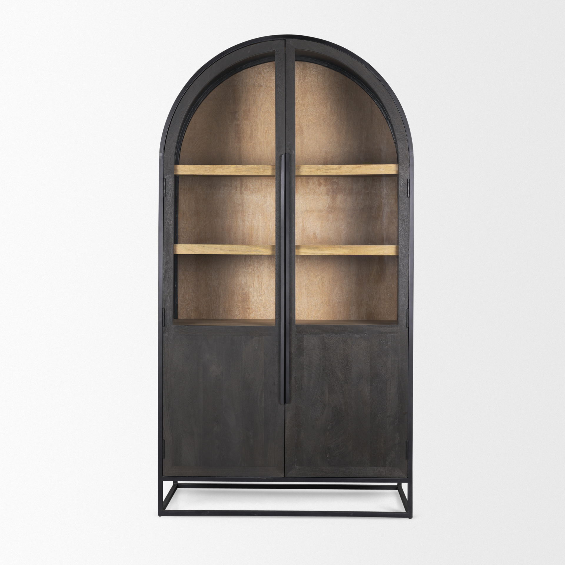 Sloan 80.5H Black Wood with Black Metal Frame Arched Cabinet, Cabinets & Sideboard by Mercana, 42" length x 18.5" width x 80" height View 6
