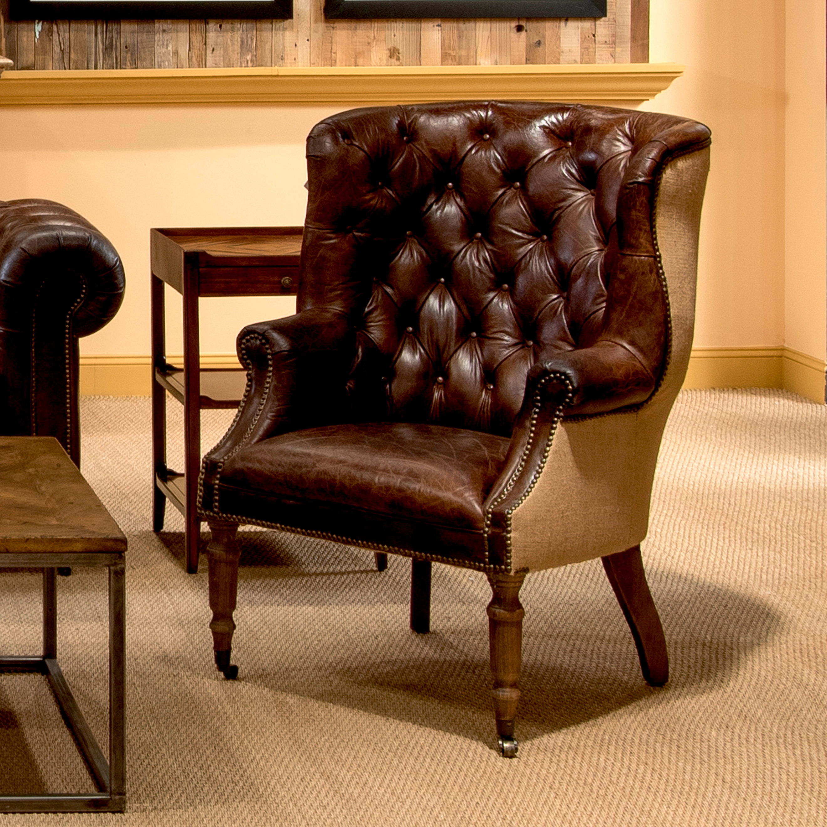 Welsh Leather & Jute Chair, Seating by Sarreid, 32" length x 33" width x 43" height View 14