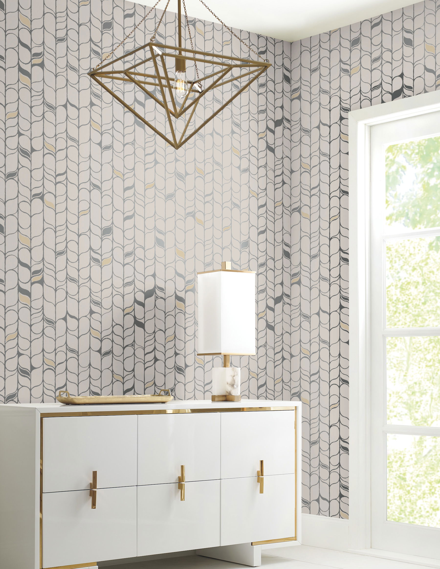 Perfect Petals Off White & Silver Wallpaper large image 