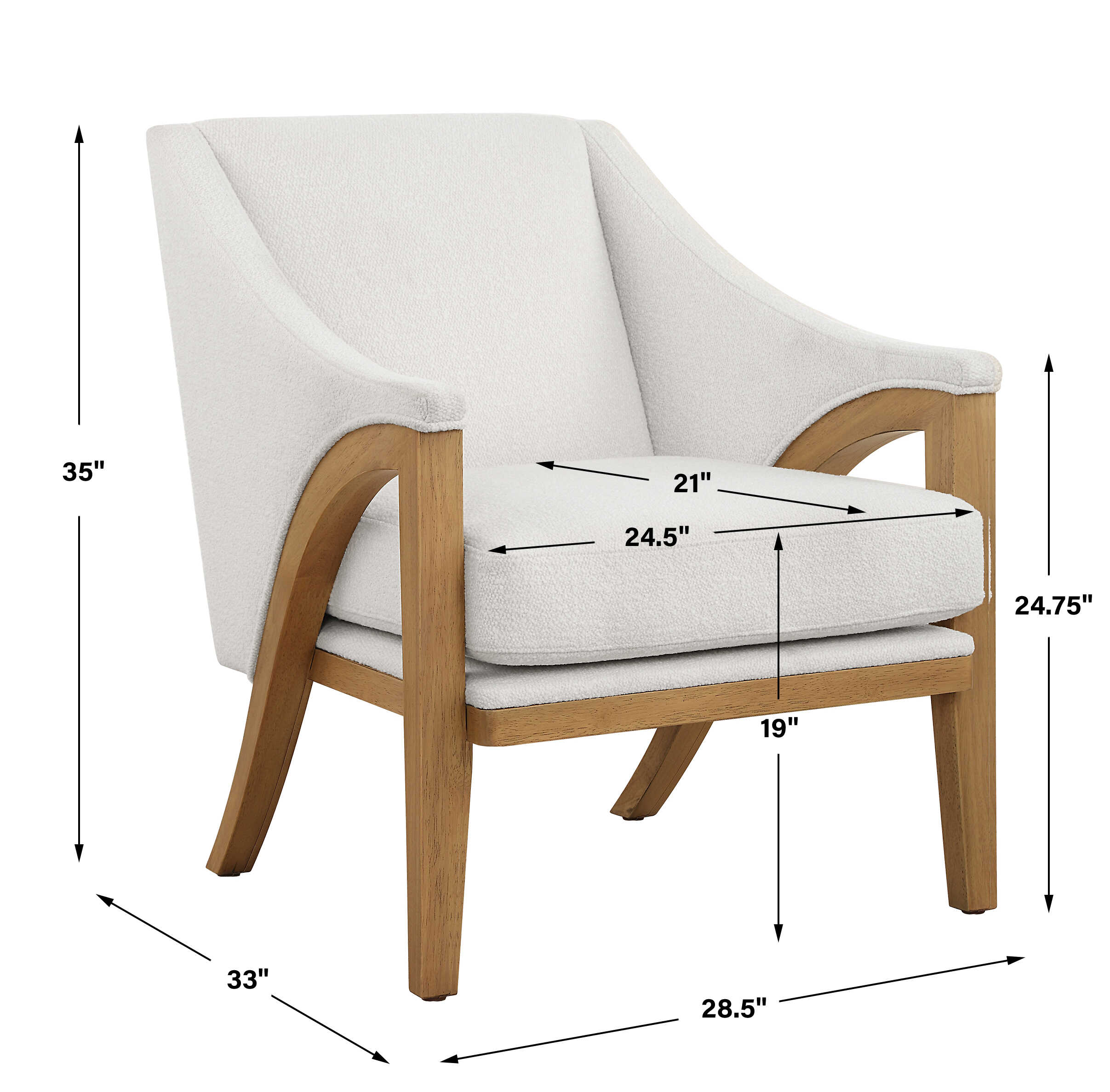 Evolve White Fabric Accent Chair, Furniture by Uttermost, 28.5" width x 35" height x 33" depth View 3